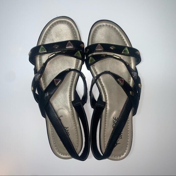Paradise Bay Sandals Women’s Size 8 US “Bling” Black Jewels Gold Strappy Vegan - Picture 5 of 11